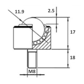 Ball Transfer Unit, 11.90 mm, with M8 threaded end, for heavy load