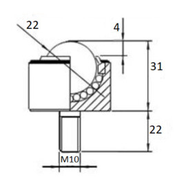 Kugelrolle, 22.23 mm, mit M10 Gewindezapfen