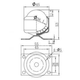 Ball transfer unit, 38.1 mm, with mounting holes and Nylon ball, for under cupboard